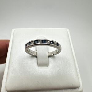 NWB Blue Nile diamond, dark blue sapphire channel set, 14k WG ring!